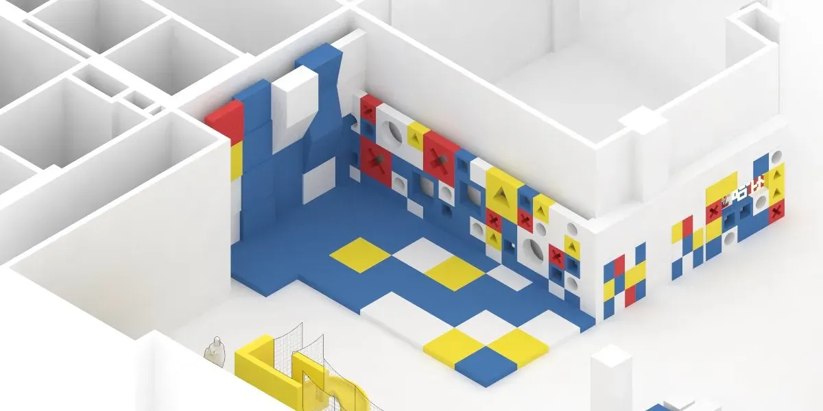 Axonometric of a block wall with cut-out openings