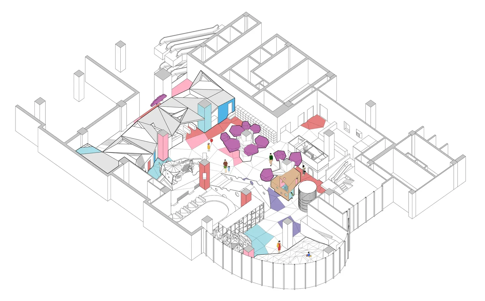 Axonometric of the playground within the mall floor plate