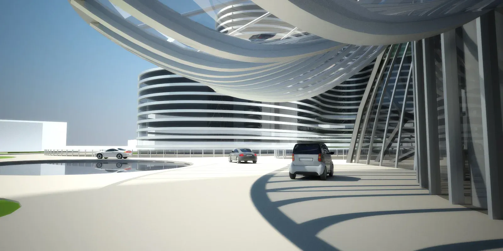 Drop-off beneath the curved canopy